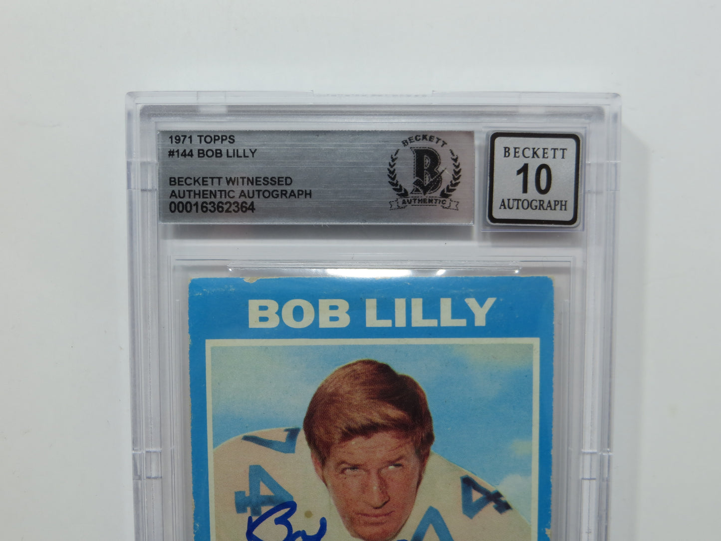 BOB LILLY SIGNED 1971 Topps #144 BGS BAS SLAB w/HOF 80 DALLAS COWBOYS Auto