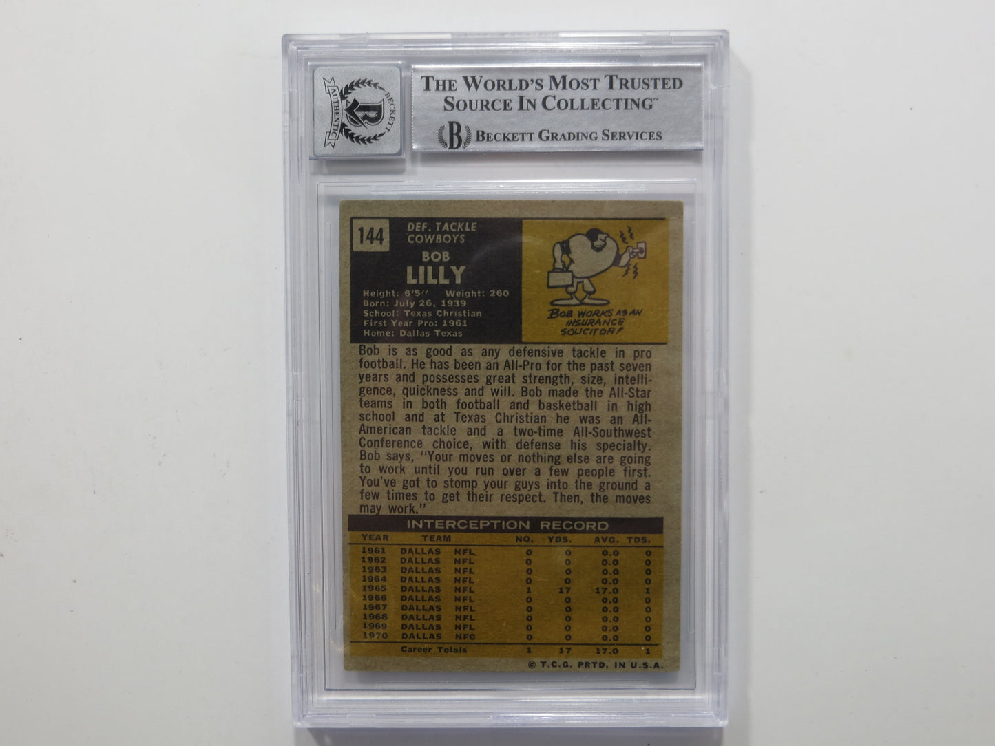 BOB LILLY SIGNED 1971 Topps #144 BGS BAS SLAB w/HOF 80 DALLAS COWBOYS Auto