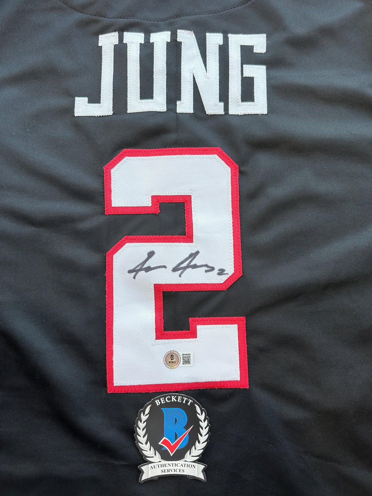 JACE JUNG SIGNED BLACK TEXAS TECH JERSEY BAS