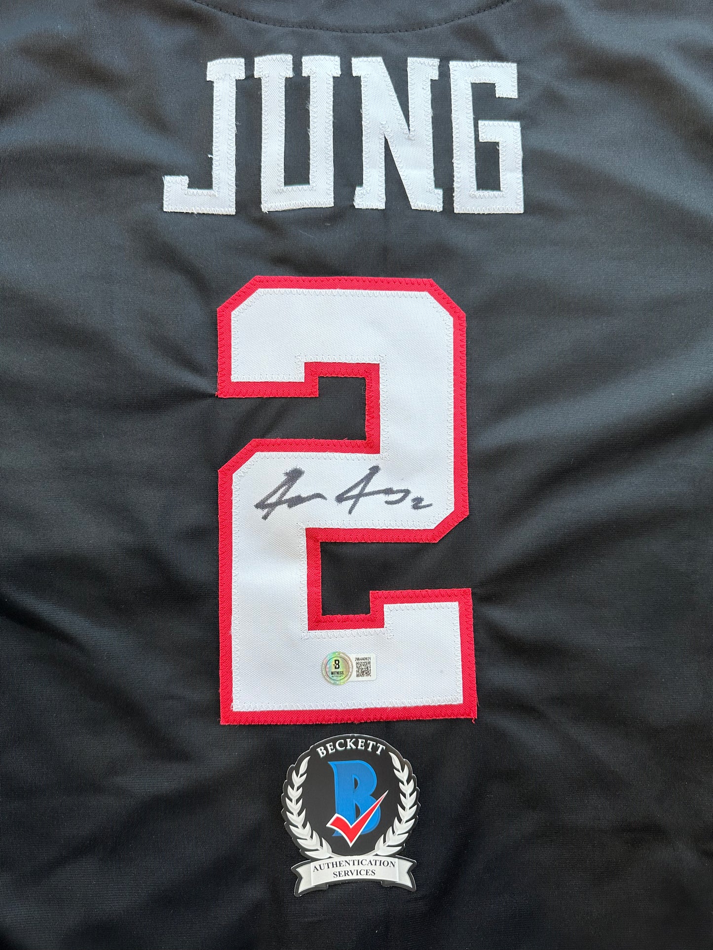 JACE JUNG SIGNED BLACK TEXAS TECH JERSEY BAS