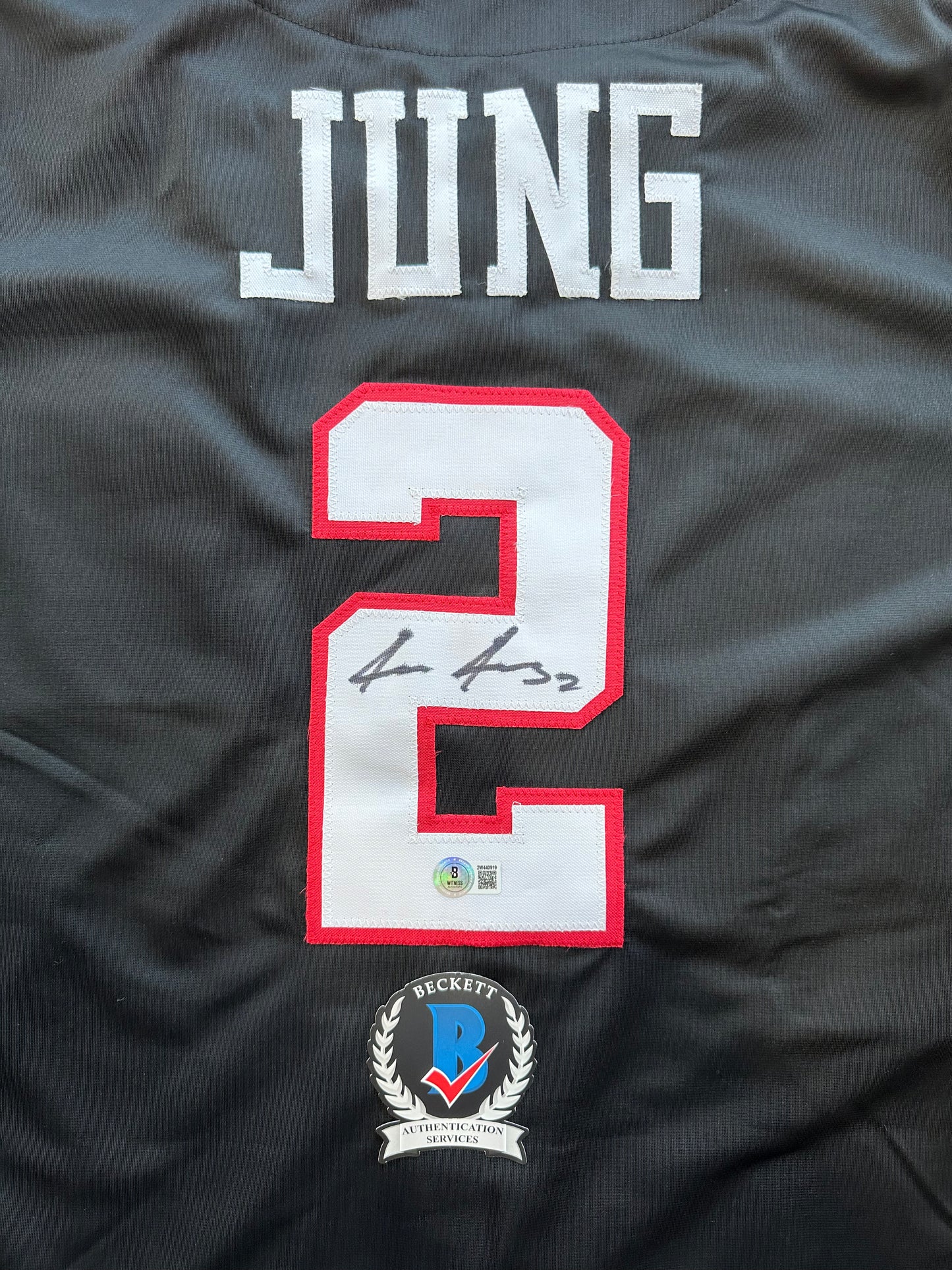 JACE JUNG SIGNED BLACK TEXAS TECH JERSEY BAS