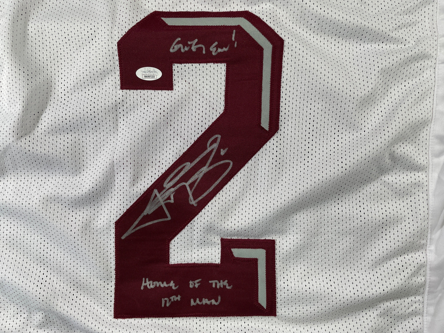 JOHNNY MANZIEL WHITE TEXAS A&M SIGNED STAT JERSEY w/"Home of the 12th Man" JSA