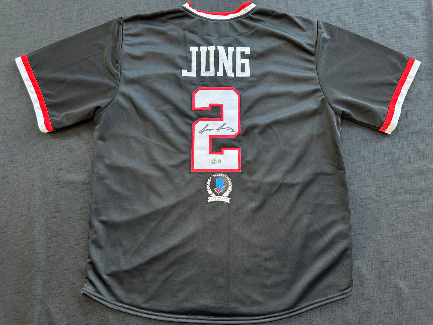 JACE JUNG SIGNED BLACK TEXAS TECH JERSEY BAS
