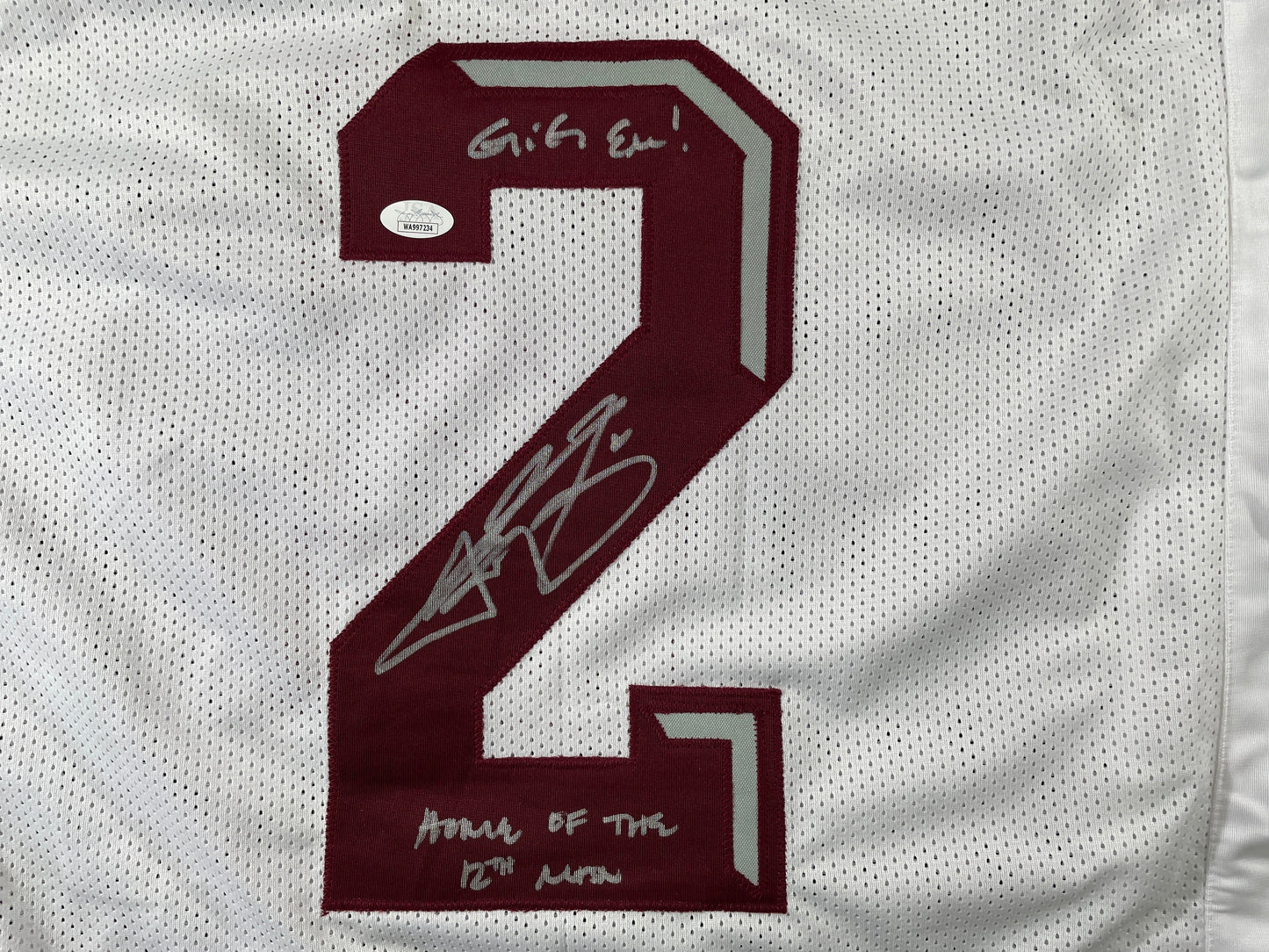 JOHNNY MANZIEL WHITE TEXAS A&M SIGNED STAT JERSEY w/"Home of the 12th Man" JSA