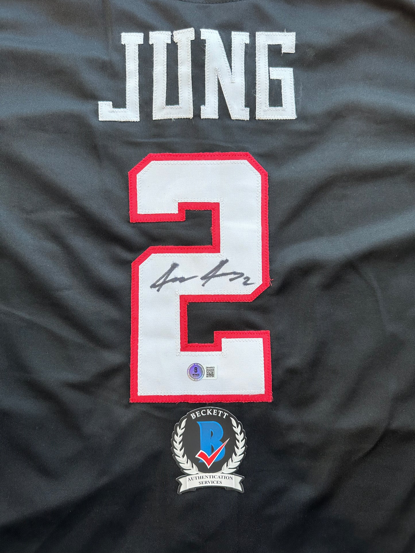 JACE JUNG SIGNED BLACK TEXAS TECH JERSEY BAS