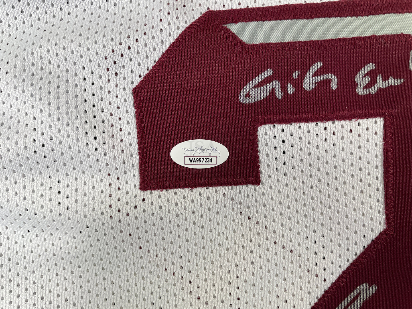 JOHNNY MANZIEL WHITE TEXAS A&M SIGNED STAT JERSEY w/"Home of the 12th Man" JSA