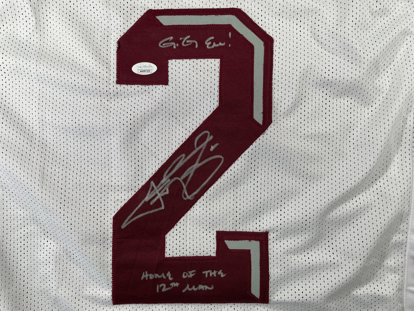 JOHNNY MANZIEL WHITE TEXAS A&M SIGNED STAT JERSEY w/"Home of the 12th Man" JSA