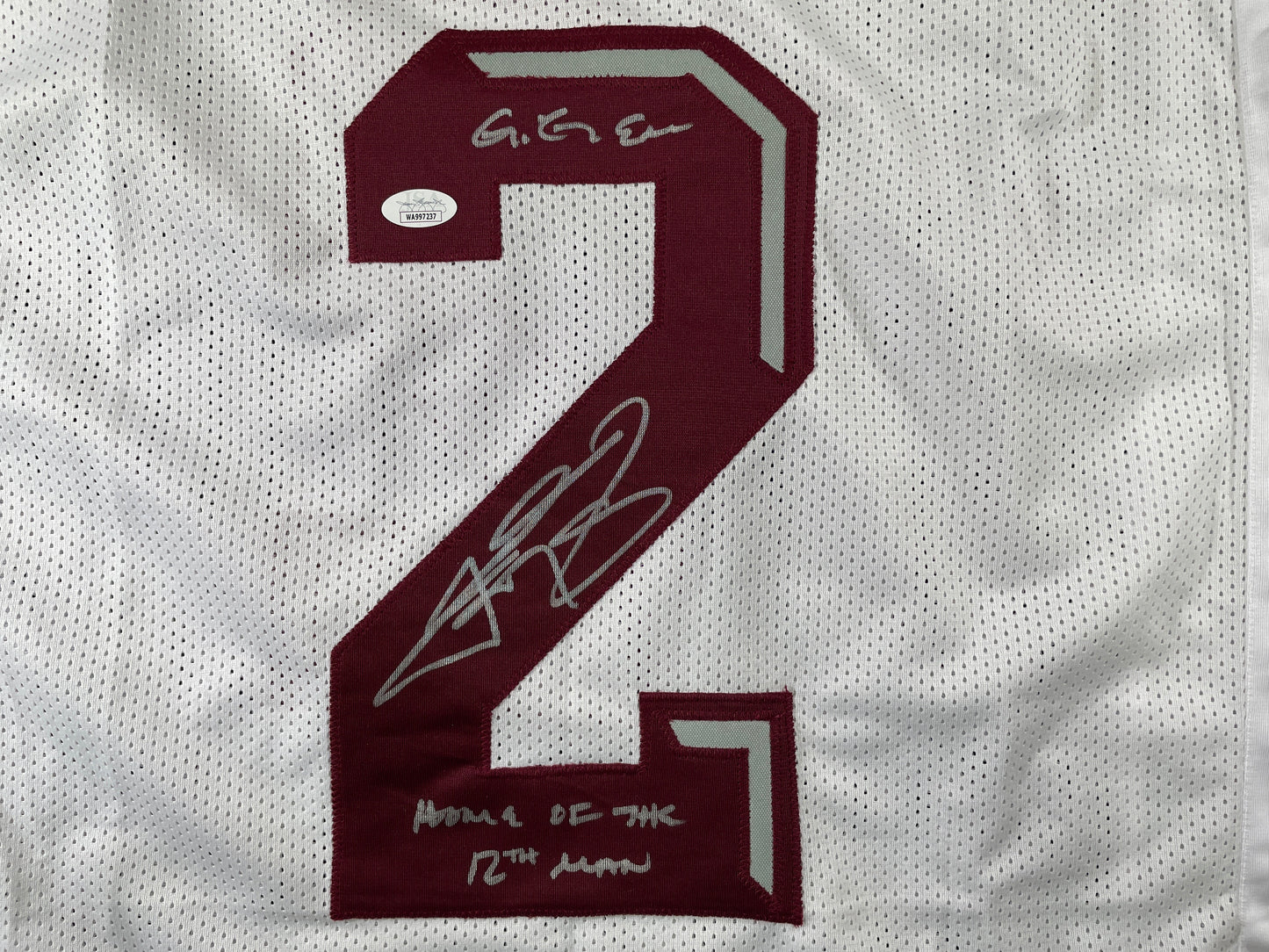 JOHNNY MANZIEL WHITE TEXAS A&M SIGNED STAT JERSEY w/"Home of the 12th Man" JSA
