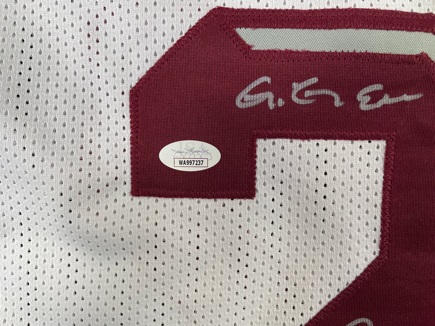 JOHNNY MANZIEL WHITE TEXAS A&M SIGNED STAT JERSEY w/"Home of the 12th Man" JSA