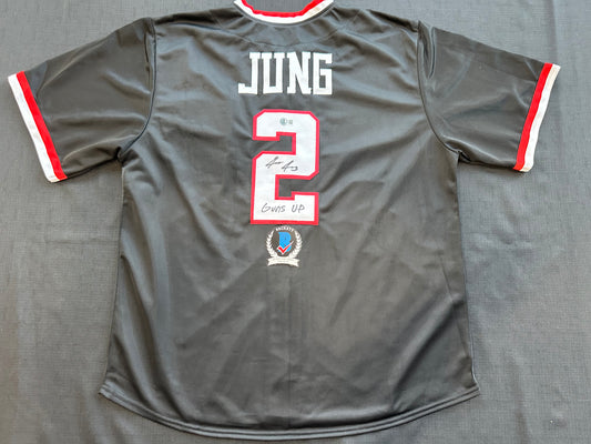 JACE JUNG SIGNED BLACK TEXAS TECH JERSEY Tigers w/ "Guns Up" BAS
