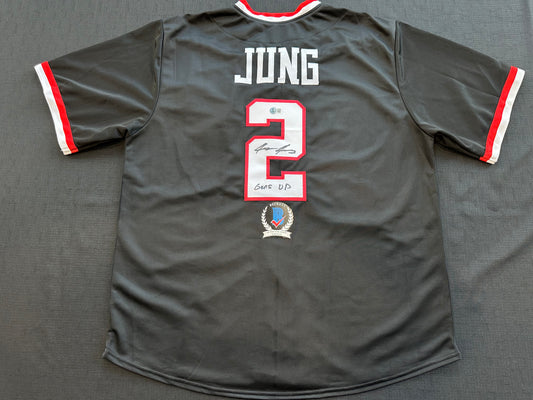 JACE JUNG SIGNED BLACK TEXAS TECH JERSEY Tigers w/ "Guns Up" BAS