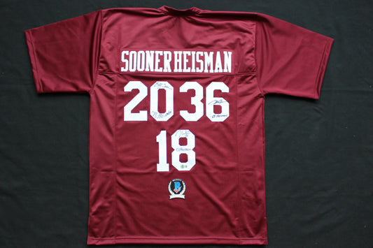 STEVE OWENS BILLY SIMS JASON WHITE SIGNED OKLAHOMA SOONERS JERSEY BAS