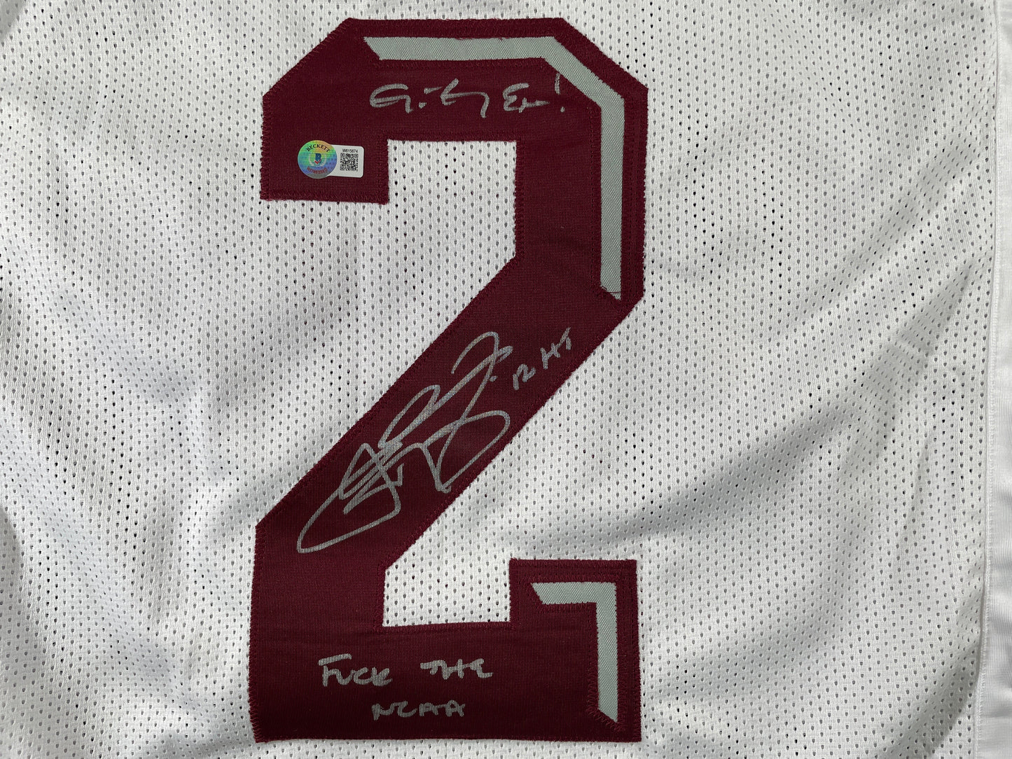 JOHNNY MANZIEL WHITE TEXAS A&M SIGNED STAT JERSEY w/" NCAA" BAS