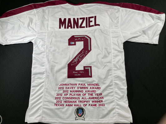 JOHNNY MANZIEL WHITE TEXAS A&M SIGNED STAT JERSEY w/" NCAA" BAS