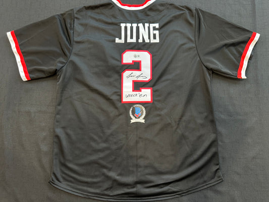 JACE JUNG SIGNED BLACK TEXAS TECH JERSEY w/ "Wreck 'Em" Tigers BAS