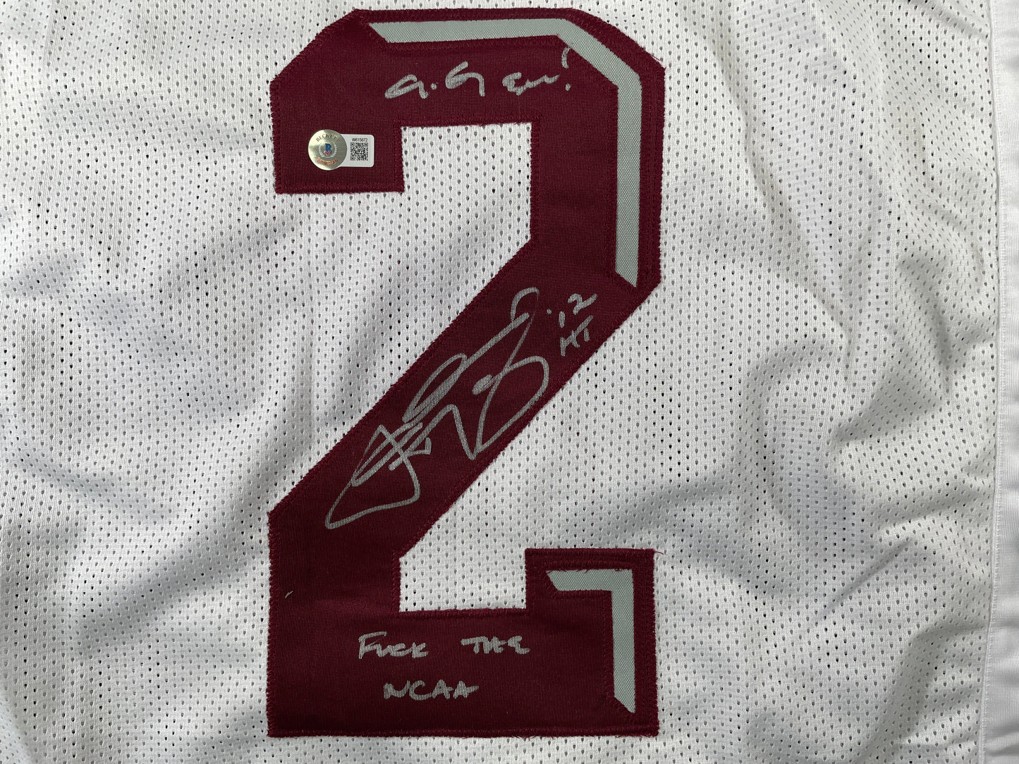 JOHNNY MANZIEL WHITE TEXAS A&M SIGNED STAT JERSEY w/" NCAA" BAS