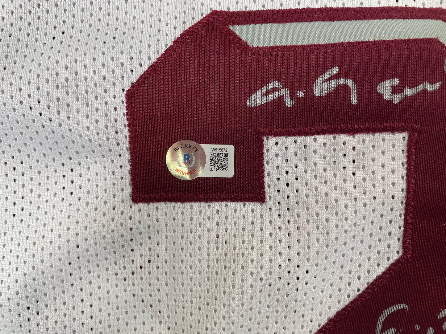 JOHNNY MANZIEL WHITE TEXAS A&M SIGNED STAT JERSEY w/" NCAA" BAS