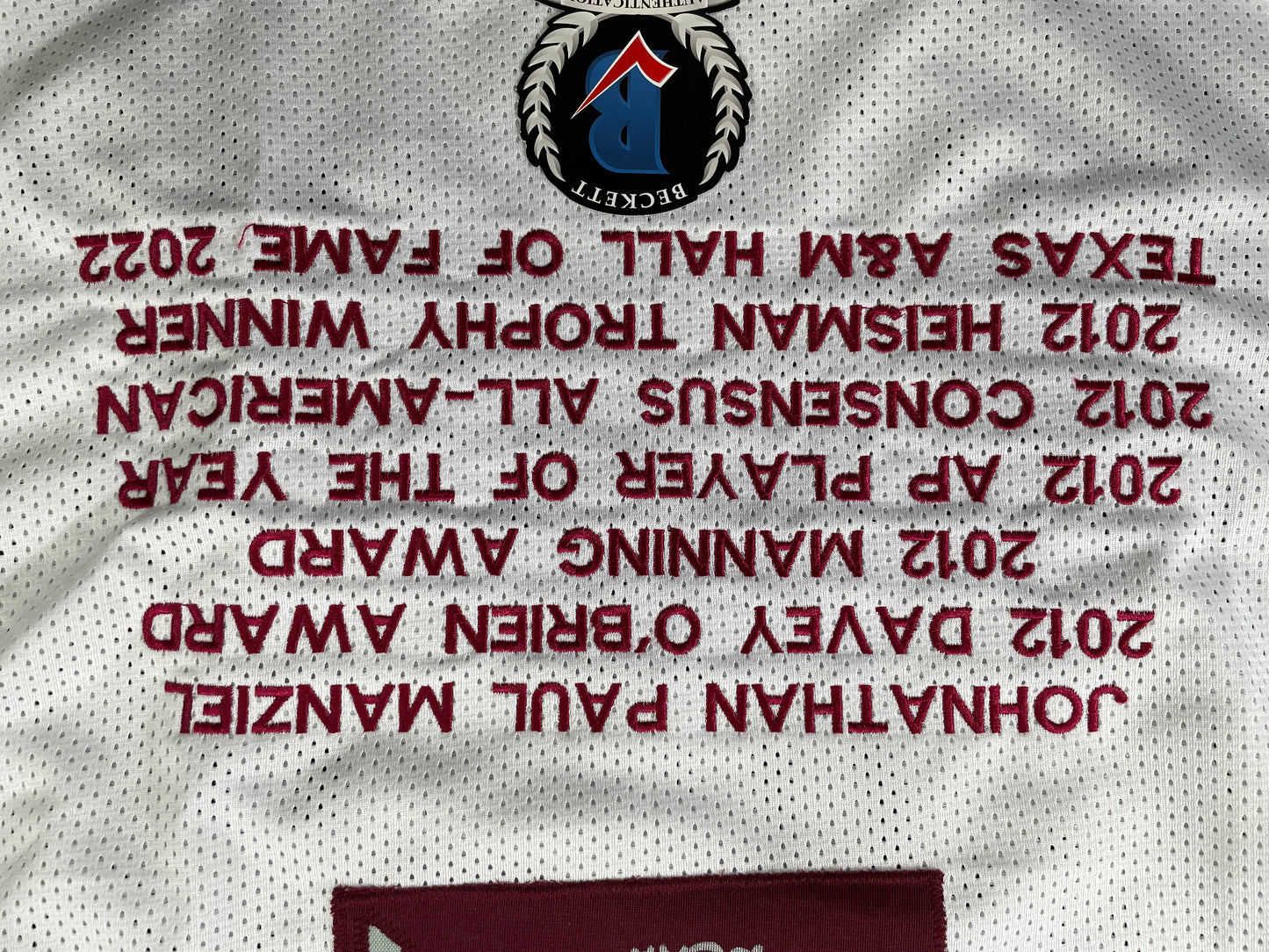 JOHNNY MANZIEL WHITE TEXAS A&M SIGNED STAT JERSEY w/" NCAA" BAS