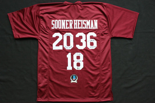 STEVE OWENS BILLY SIMS JASON WHITE SIGNED OKLAHOMA SOONERS JERSEY BAS