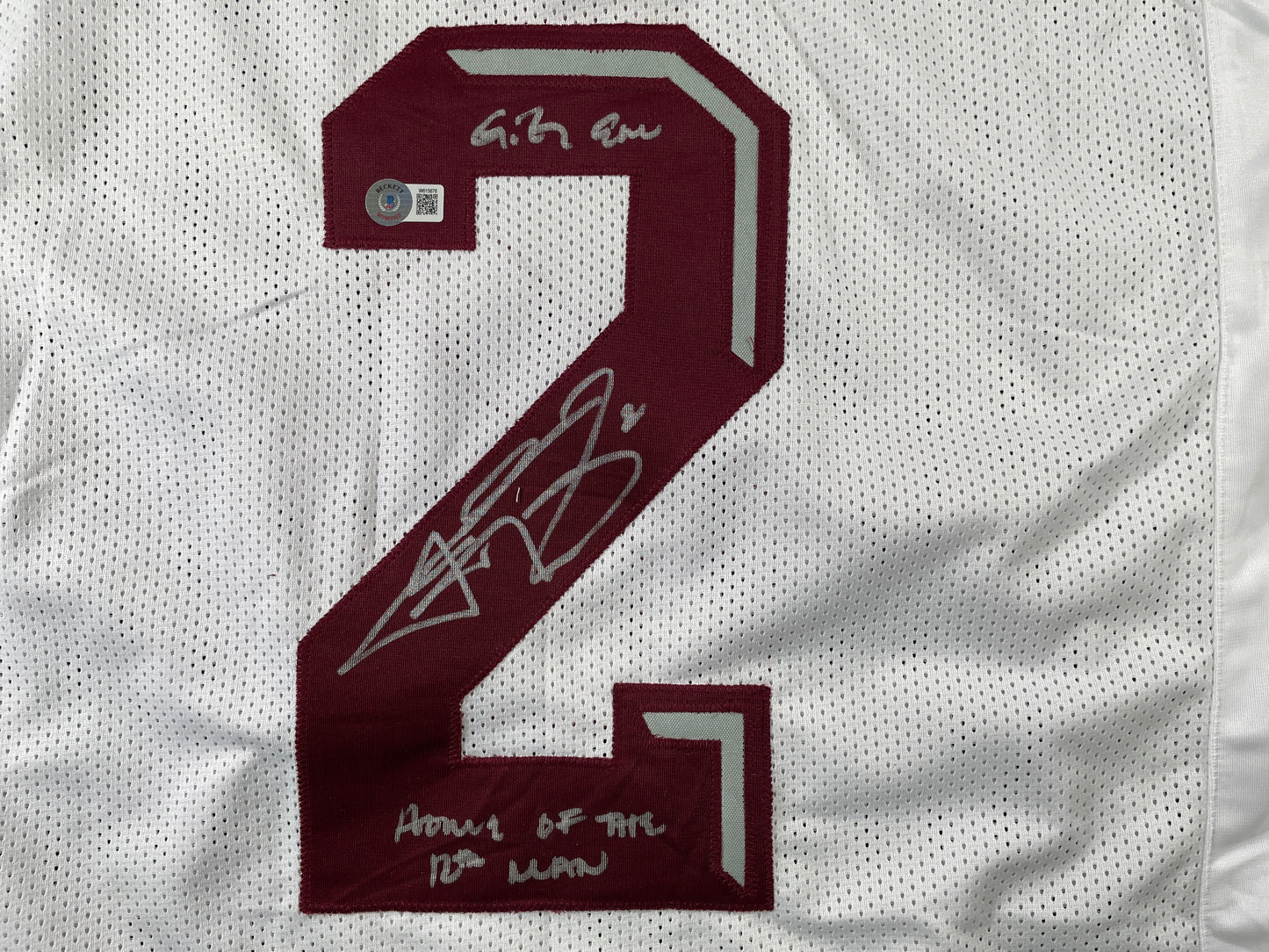 JOHNNY MANZIEL WHITE TEXAS A&M SIGNED STAT JERSEY w/"Home of the 12th Man" BAS