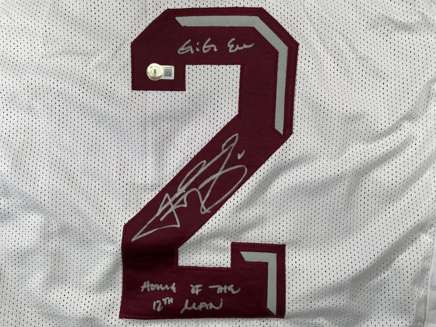 JOHNNY MANZIEL WHITE TEXAS A&M SIGNED STAT JERSEY w/"Home of the 12th Man" BAS