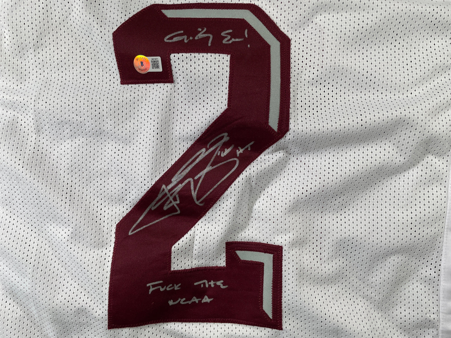JOHNNY MANZIEL WHITE TEXAS A&M SIGNED STAT JERSEY w/" NCAA" BAS