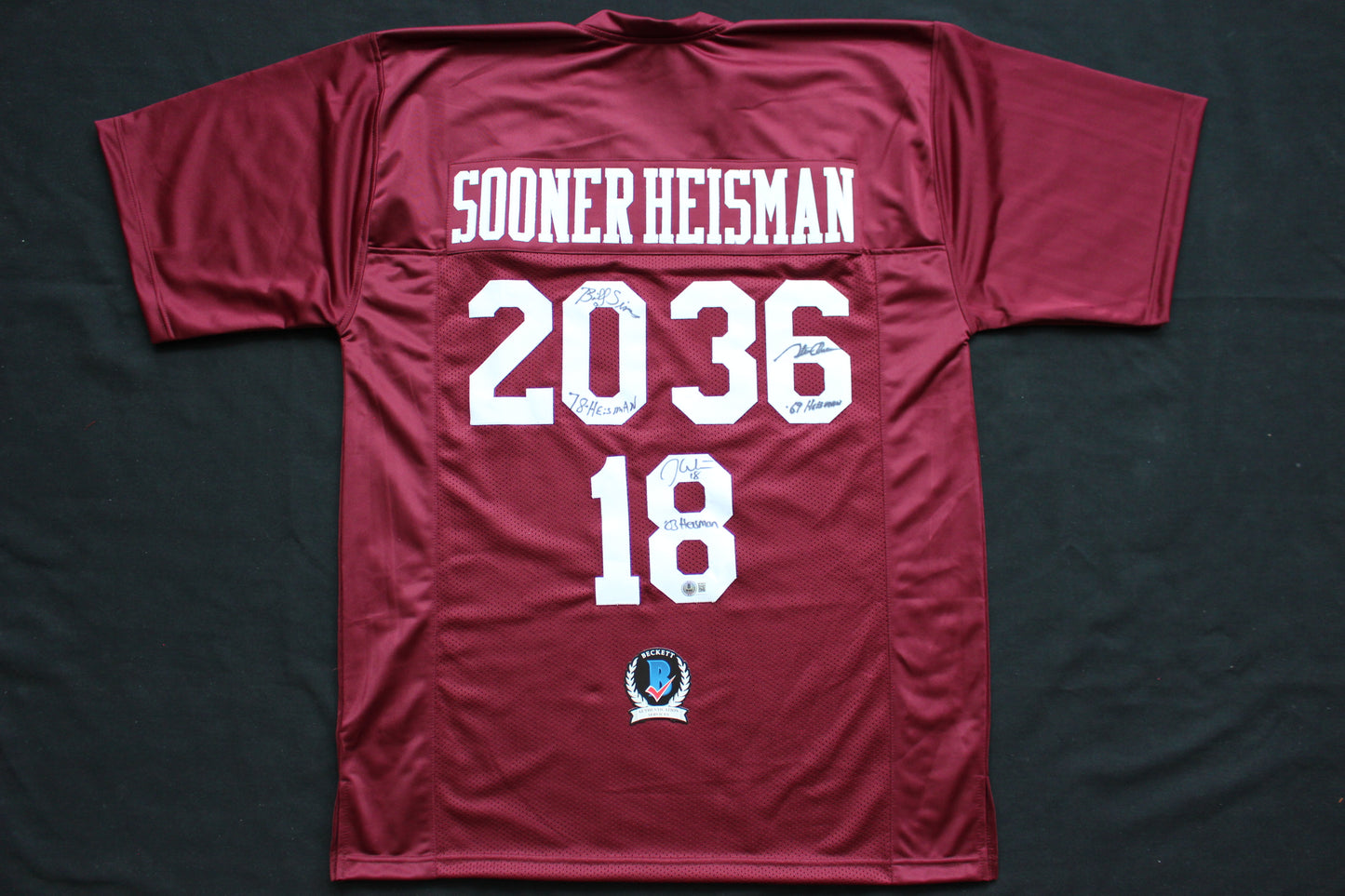 STEVE OWENS BILLY SIMS JASON WHITE SIGNED OKLAHOMA SOONERS JERSEY BAS