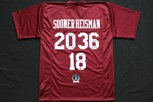 STEVE OWENS BILLY SIMS JASON WHITE SIGNED OKLAHOMA SOONERS JERSEY BAS