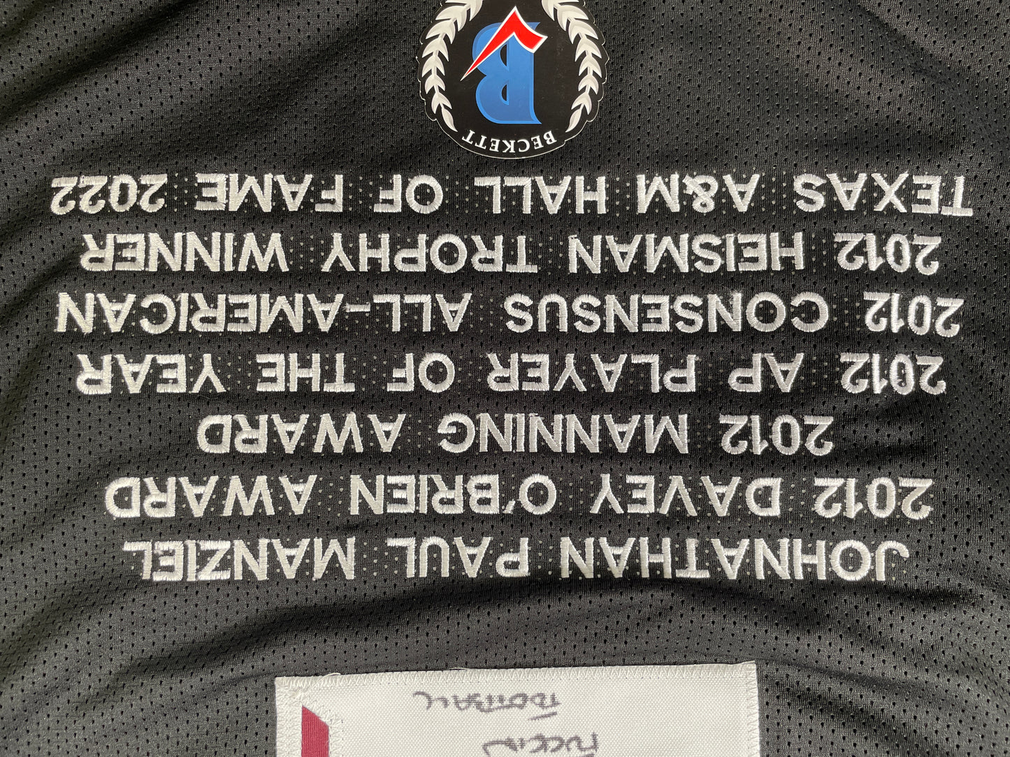 JOHNNY MANZIEL BLACK TEXAS A&M SIGNED STAT JERSEY w/"Johnny Fuckin Football" BAS