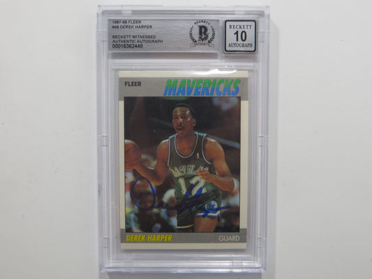DEREK HARPER SIGNED BGS BAS SLAB 1987 FLEER #48 Auto 10 DALLAS MAVERICKS