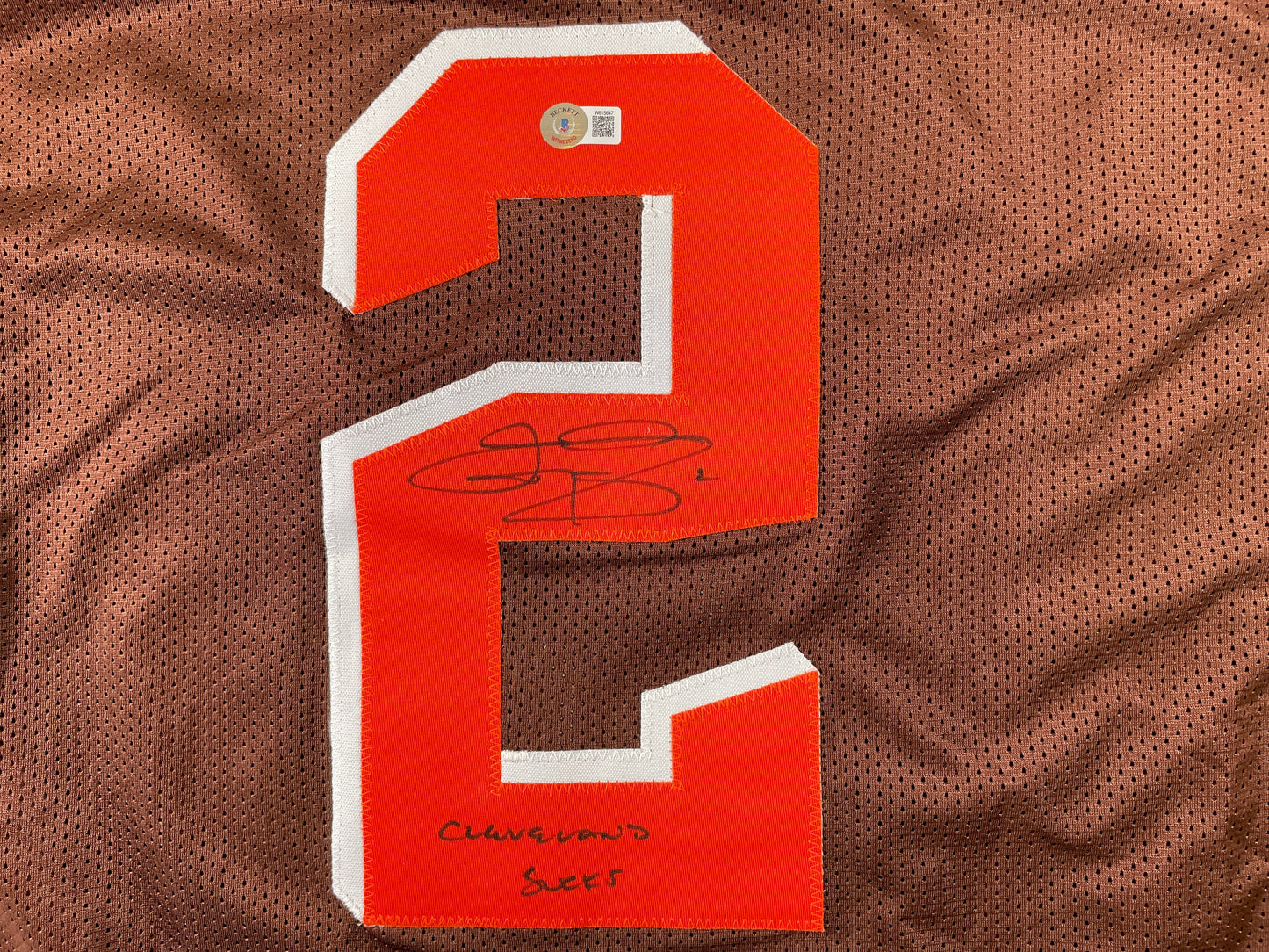 JOHNNY MANZIEL CLEVELAND BROWN SIGNED BROWN JERSEY w/Cleveland Sucks BGS