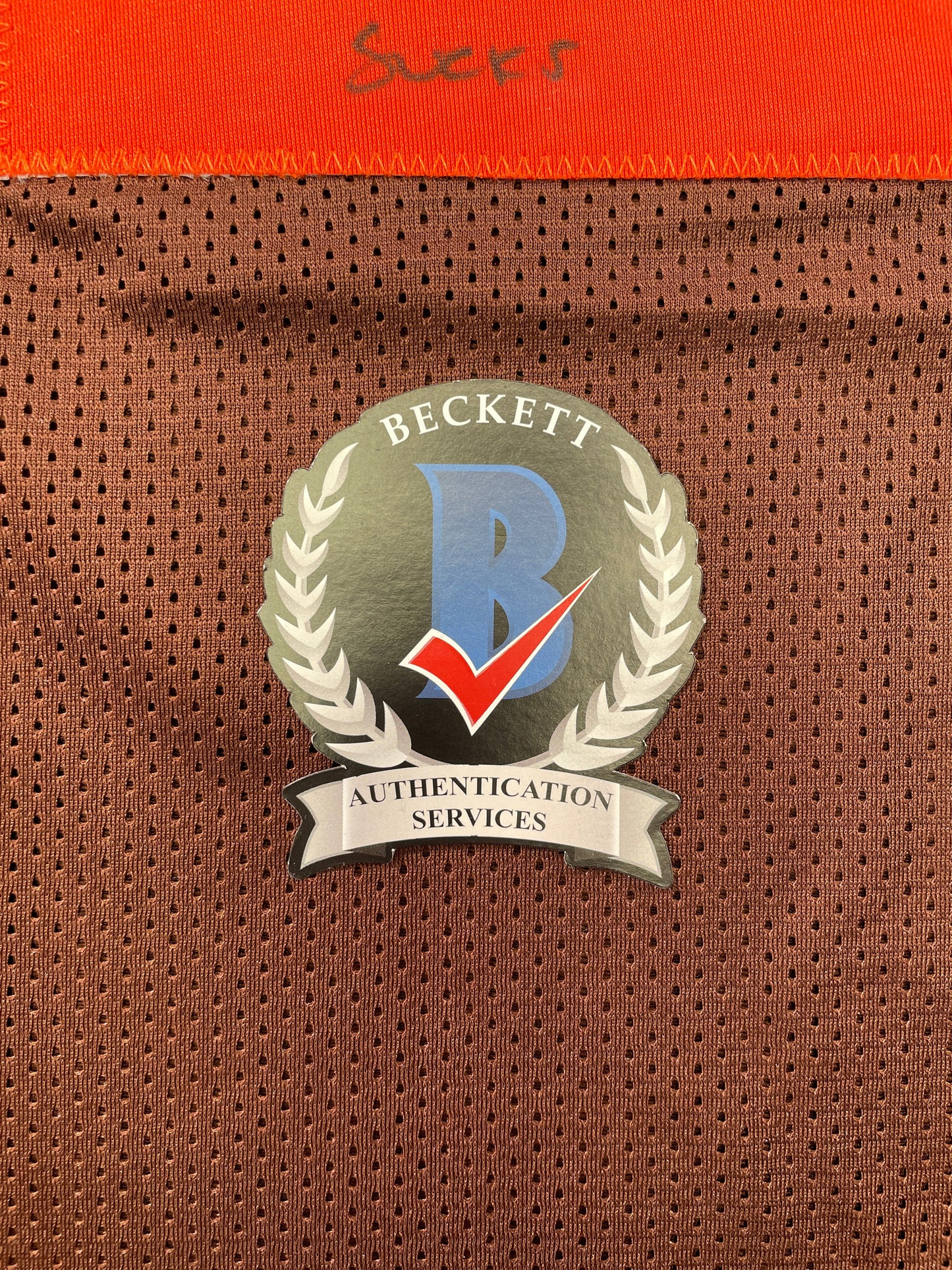 JOHNNY MANZIEL CLEVELAND BROWN SIGNED BROWN JERSEY w/Cleveland Sucks BGS