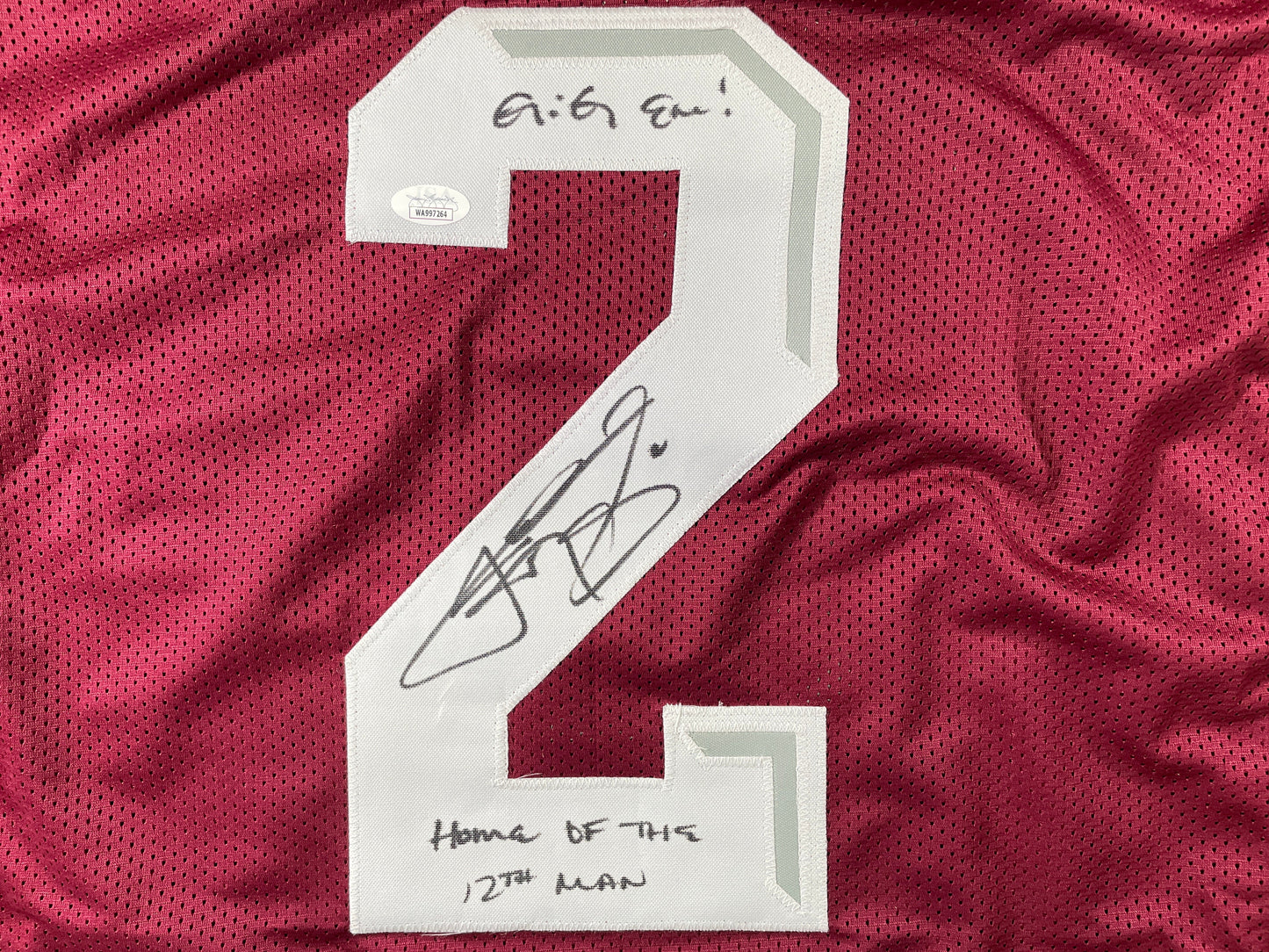 JOHNNY MANZIEL MAROON TEXAS A&M SIGNED STAT JERSEY w/"Home of the 12th Man" JSA