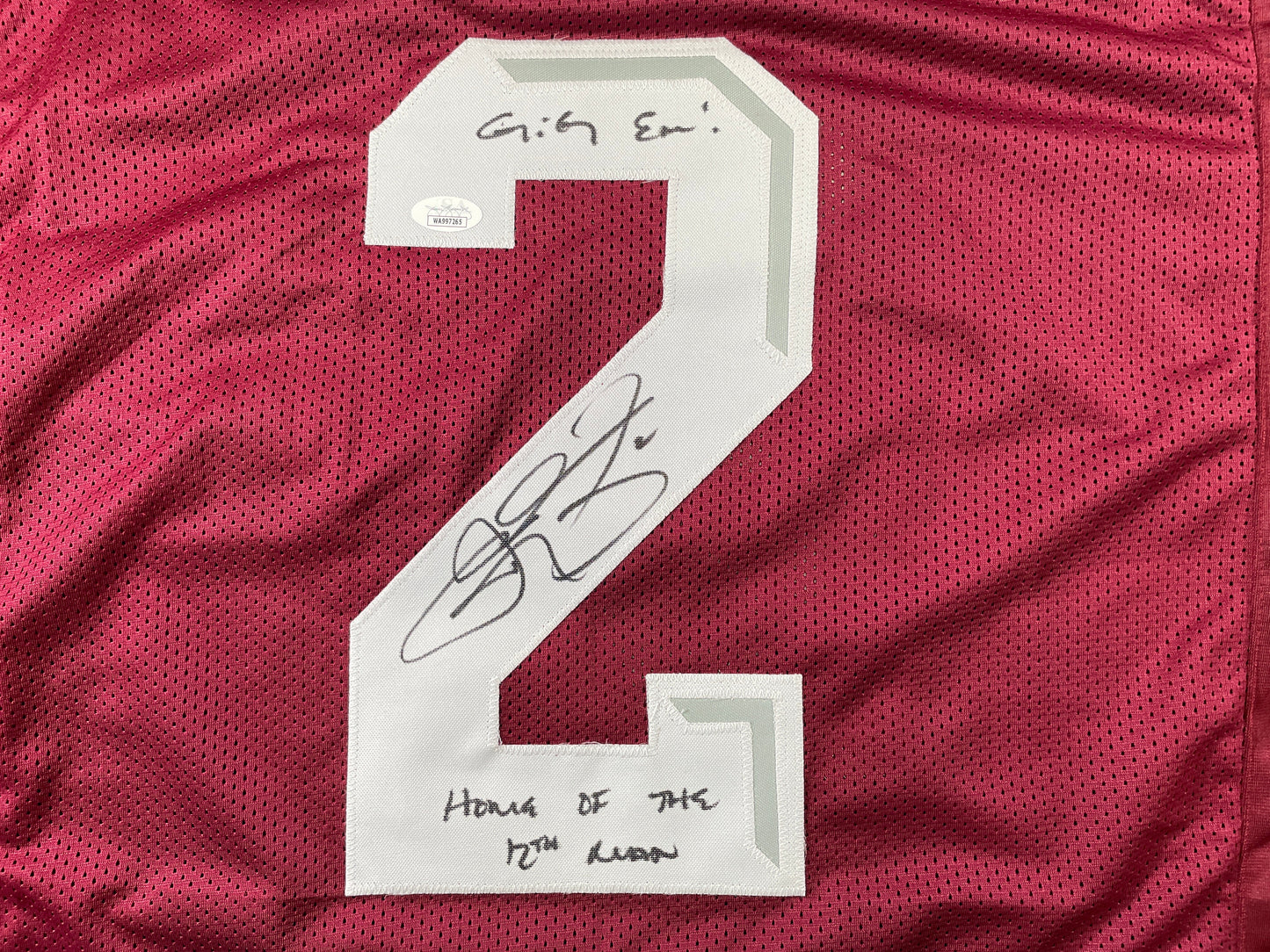 JOHNNY MANZIEL MAROON TEXAS A&M SIGNED STAT JERSEY w/"Home of the 12th Man" JSA