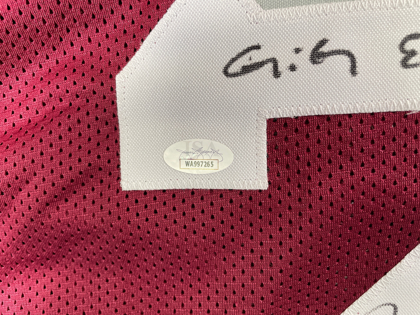 JOHNNY MANZIEL MAROON TEXAS A&M SIGNED STAT JERSEY w/"Home of the 12th Man" JSA