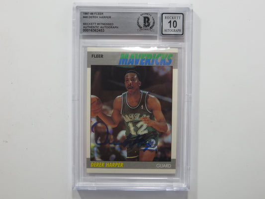 DEREK HARPER SIGNED BGS BAS SLAB 1987 FLEER #48 Auto 10 DALLAS MAVERICKS