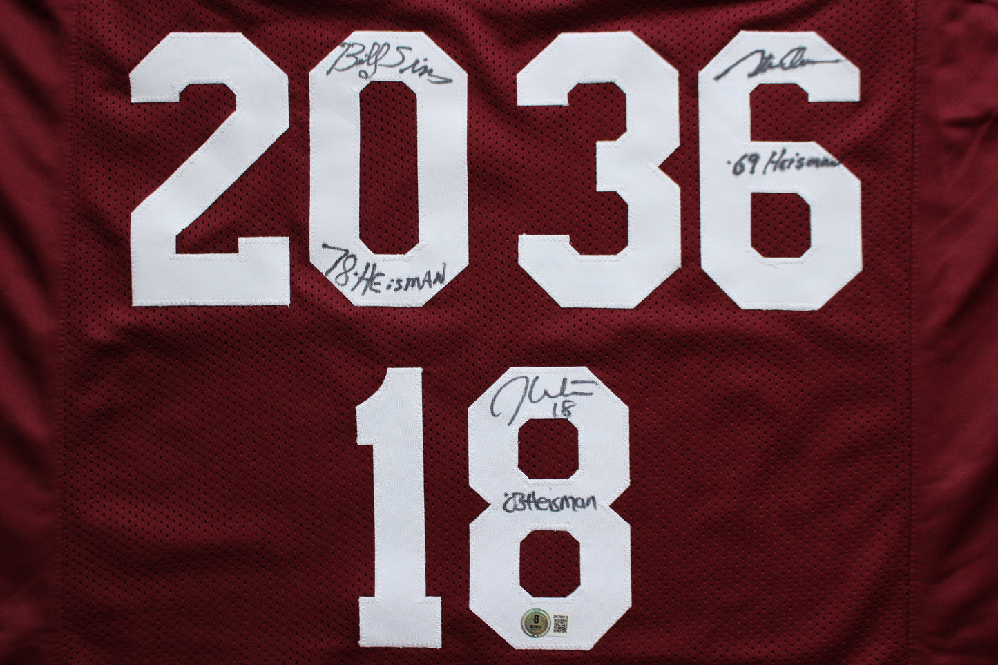 STEVE OWENS BILLY SIMS JASON WHITE SIGNED OU SOONERS HEISMAN JERSEY BAS