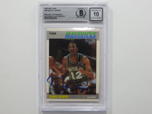 DEREK HARPER SIGNED BGS BAS SLAB 1987 FLEER #48 Auto 10 DALLAS MAVERICKS