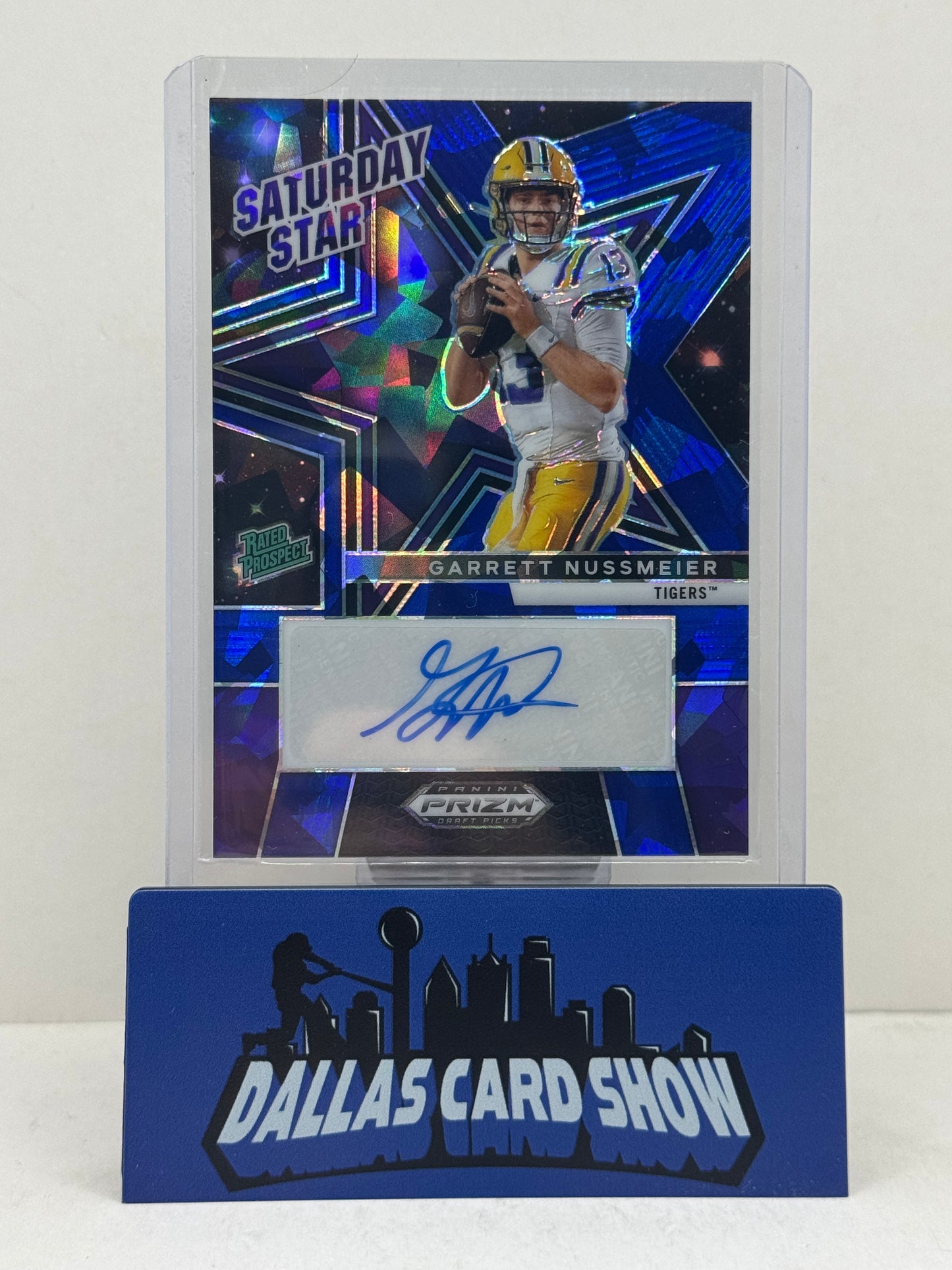 2025 Panini Prizm Draft Picks Garrett Nussmeier Saturday Stars Blue Ice Auto /35