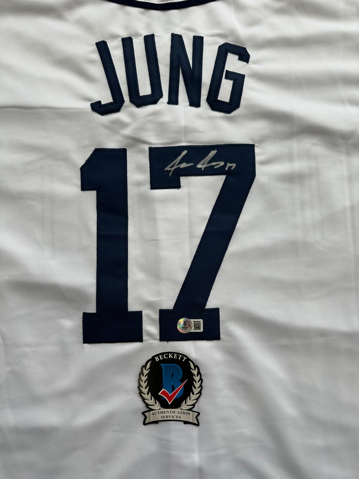 JACE JUNG SIGNED WHITE DETROIT TIGERS JERSEY Texas Tech BAS