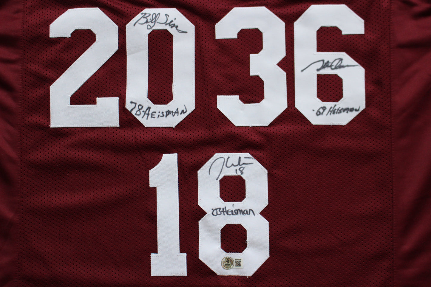 STEVE OWENS BILLY SIMS JASON WHITE SIGNED OU SOONERS HEISMAN JERSEY BAS
