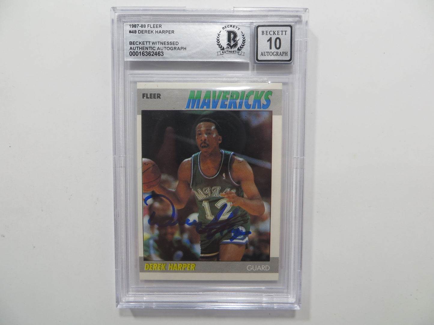 DEREK HARPER SIGNED BGS BAS SLAB 1987 FLEER #48 Auto 10 DALLAS MAVERICKS