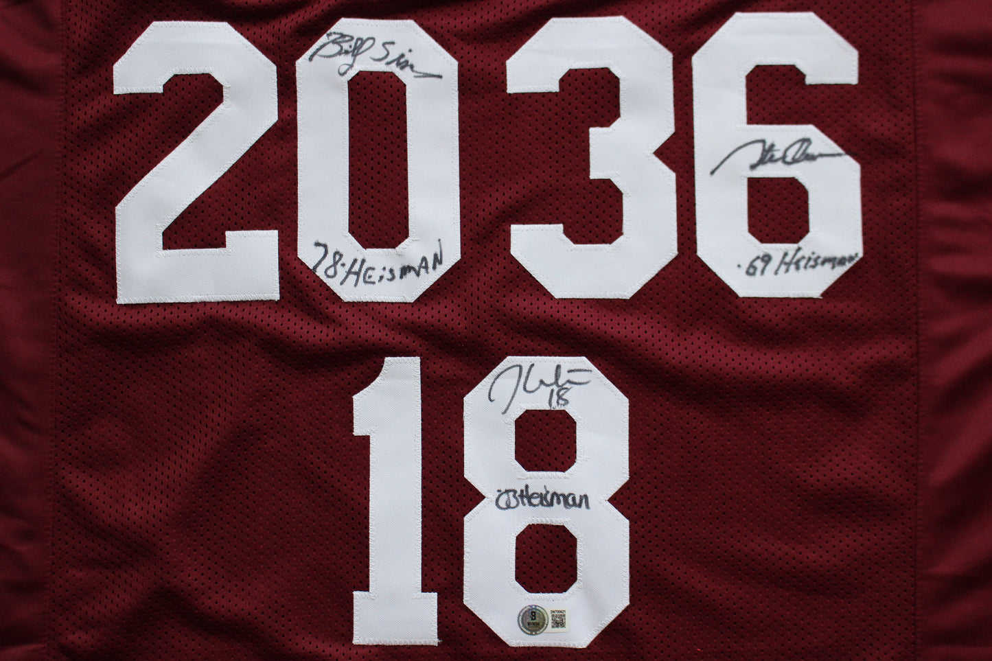 STEVE OWENS BILLY SIMS JASON WHITE SIGNED OU SOONERS HEISMAN JERSEY BAS