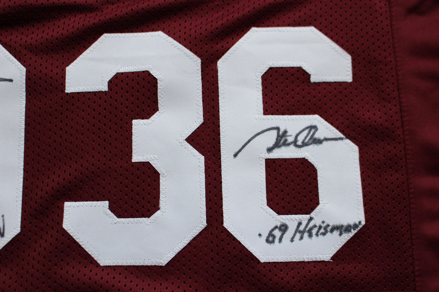 STEVE OWENS BILLY SIMS JASON WHITE SIGNED OU SOONERS HEISMAN JERSEY BAS