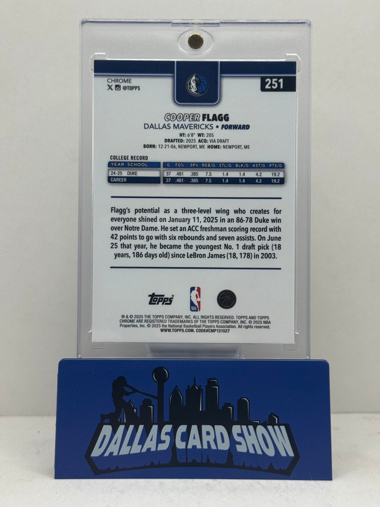 2025 Topps Chrome #251 Cooper Flagg X-Fractor Rookie RC Mavericks