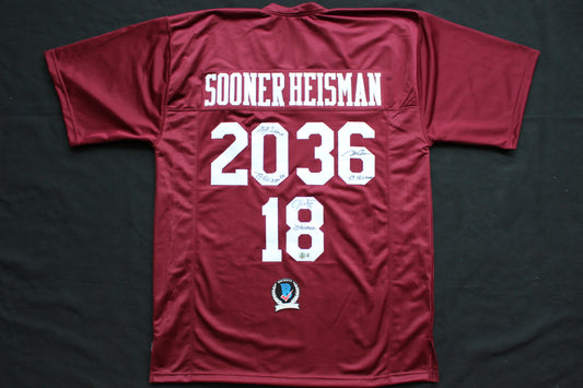 STEVE OWENS BILLY SIMS JASON WHITE SIGNED OU SOONERS HEISMAN JERSEY BAS