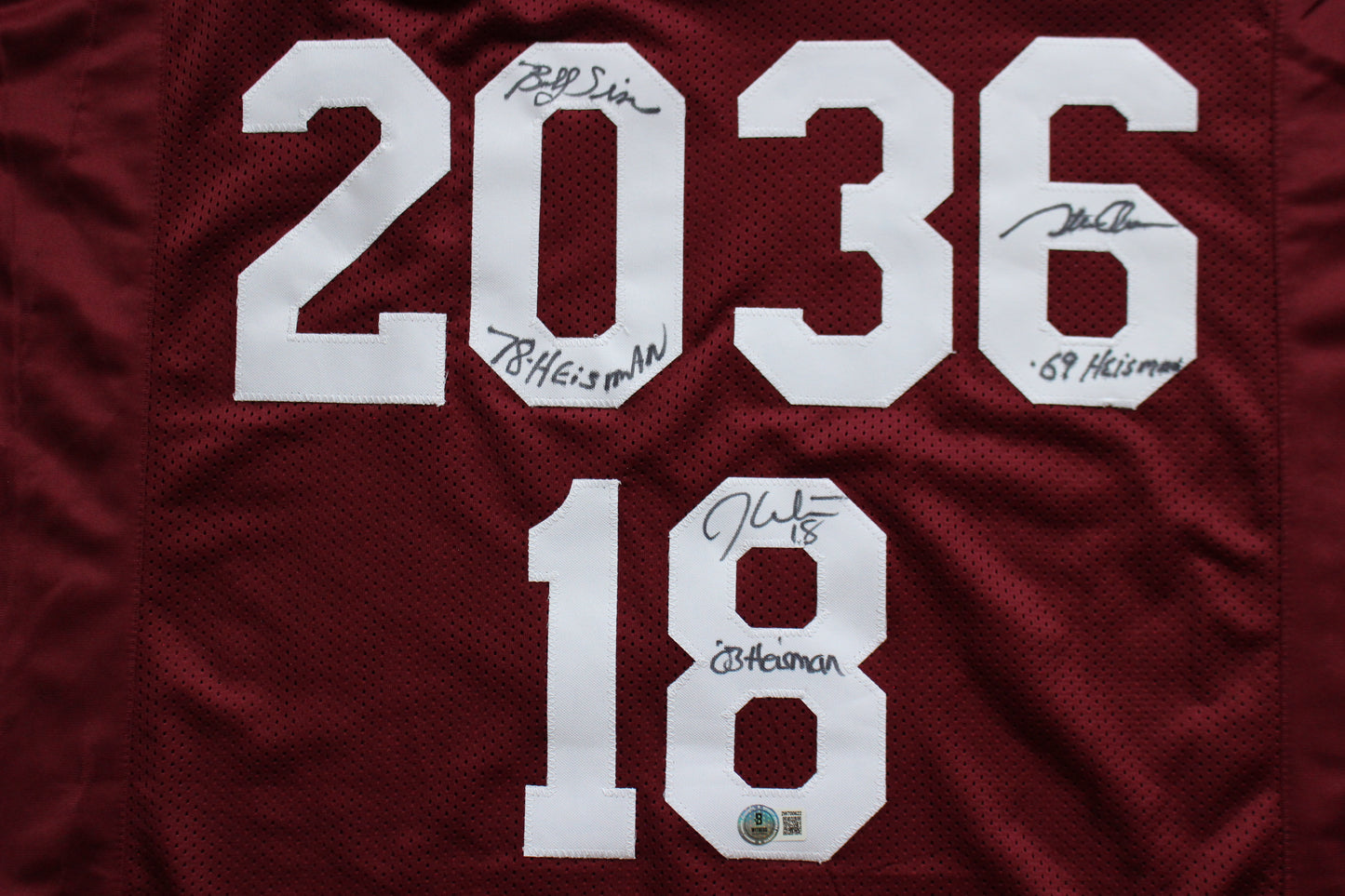 STEVE OWENS BILLY SIMS JASON WHITE SIGNED OU SOONERS HEISMAN JERSEY BAS