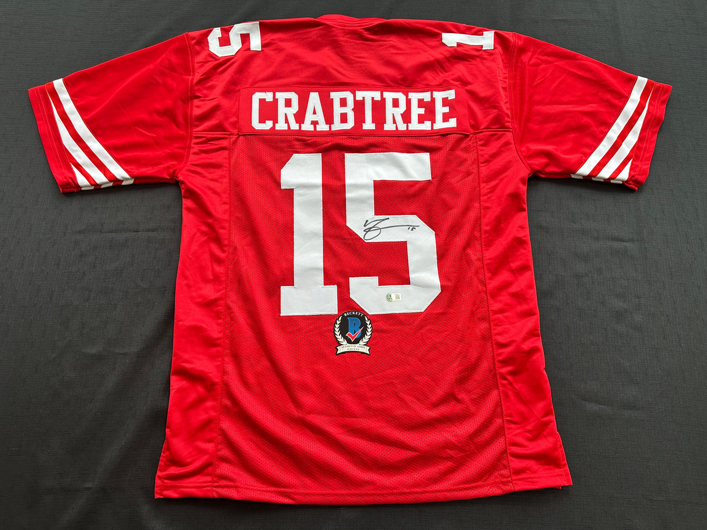 MICHAEL CRABTREE SIGNED RED JERSEY San Francisco Texas Tech Raiders BAS
