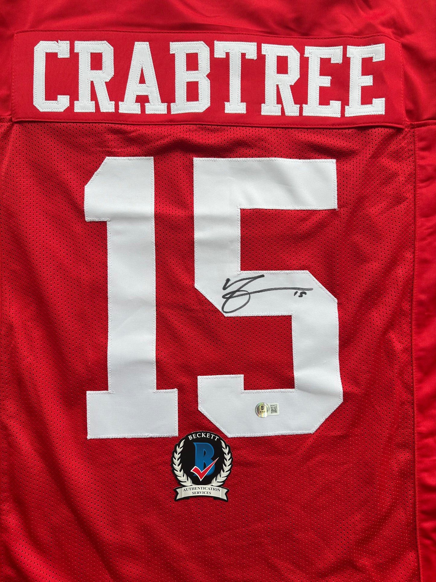 MICHAEL CRABTREE SIGNED RED JERSEY San Francisco Texas Tech Raiders BAS