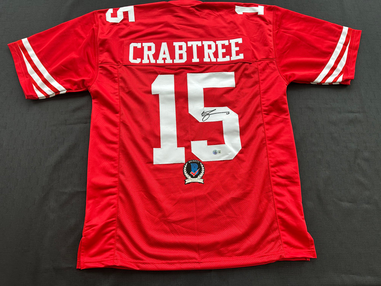 MICHAEL CRABTREE  SIGNED RED JERSEY San Francisco Texas Tech Raiders BAS